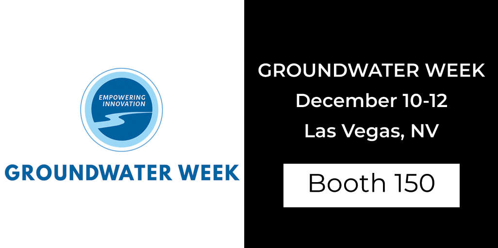 Groundwater Week logo with event details: December 10-12, Las Vegas, NV, Booth 150