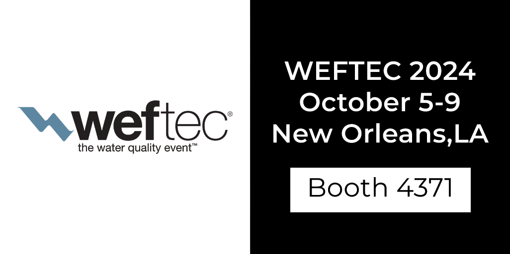 WEFTEC 2024 logo with event details: October 5-9, New Orleans, LA, Booth 4371.